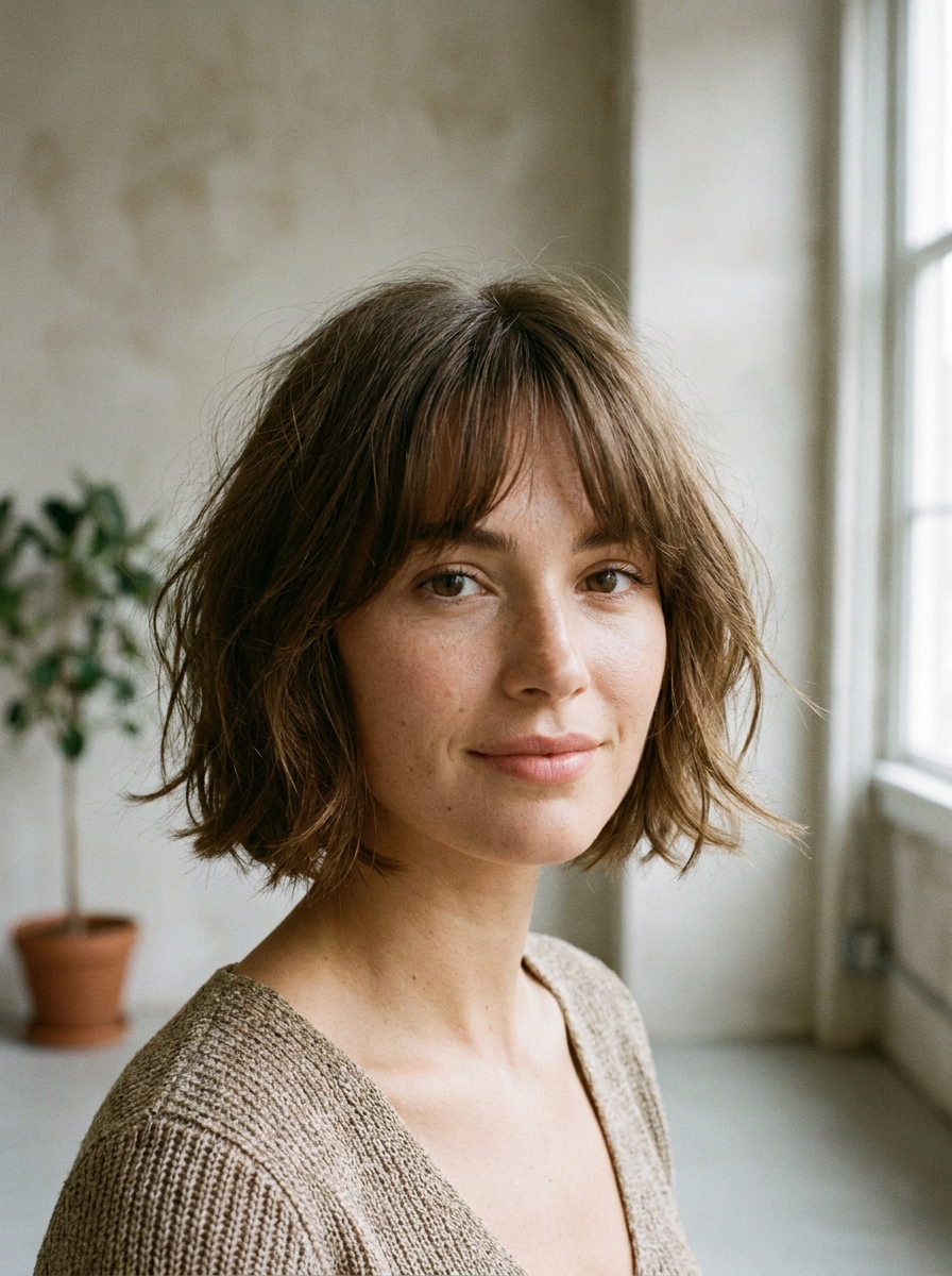 Kurzer Bob mit Curtain Bangs als Kurzhaarfrisuren Inspiration 2026